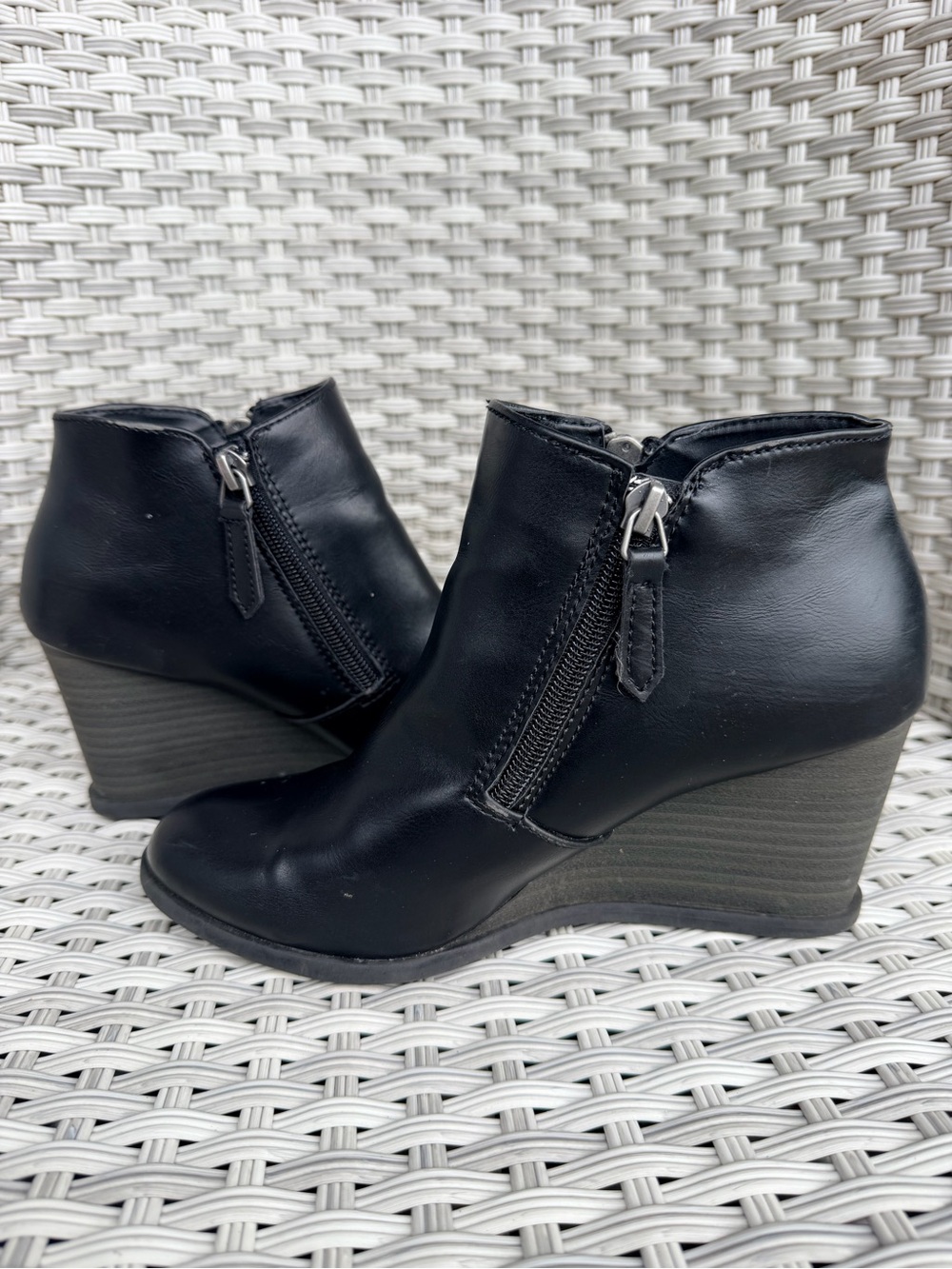 Women's Black Wedge Ankle Booties with Side Zip